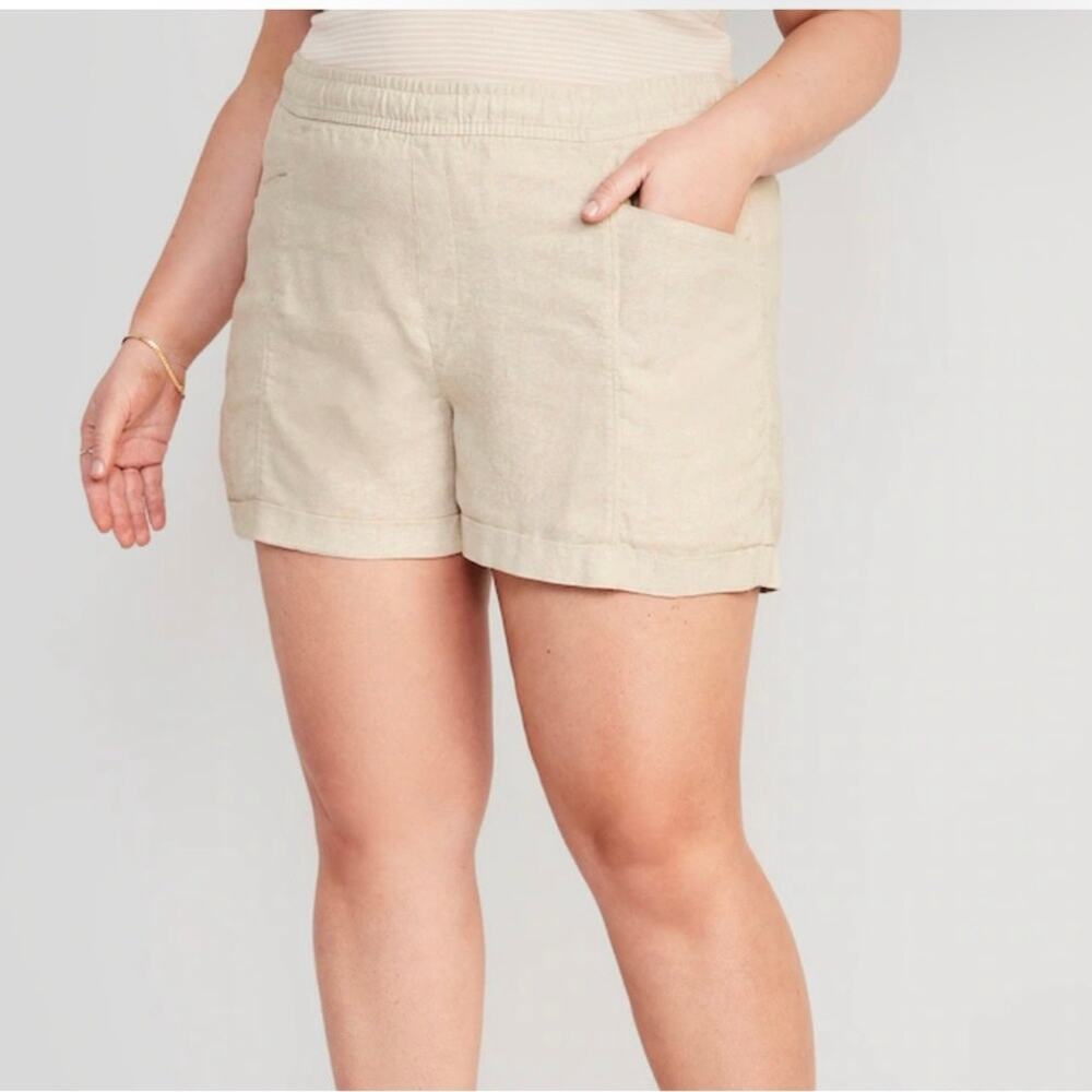 Old Navy Plus Women’s Utility Linen Blend Short 4X Beige Beachy Minimalist